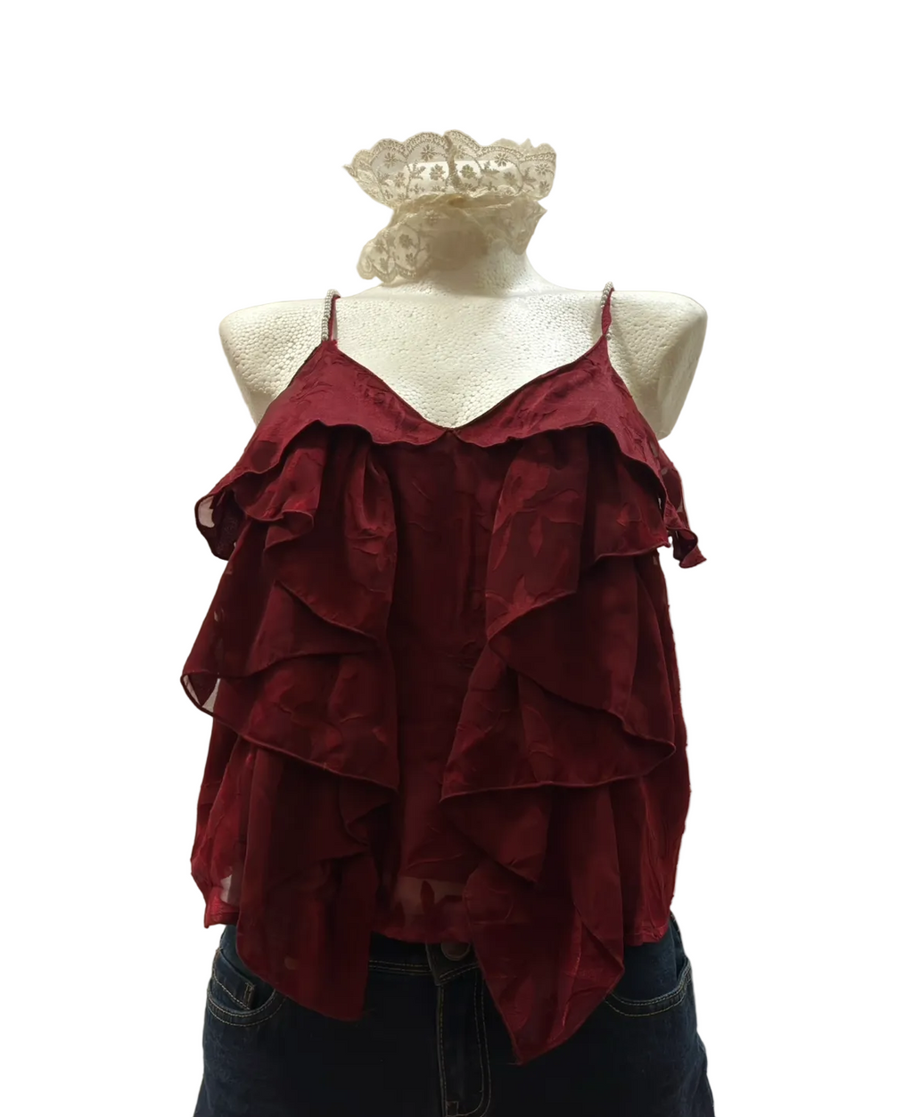 Top czerwony burgund y2k vintage alternative opium grunge goth 90s 90year 00s falbanka