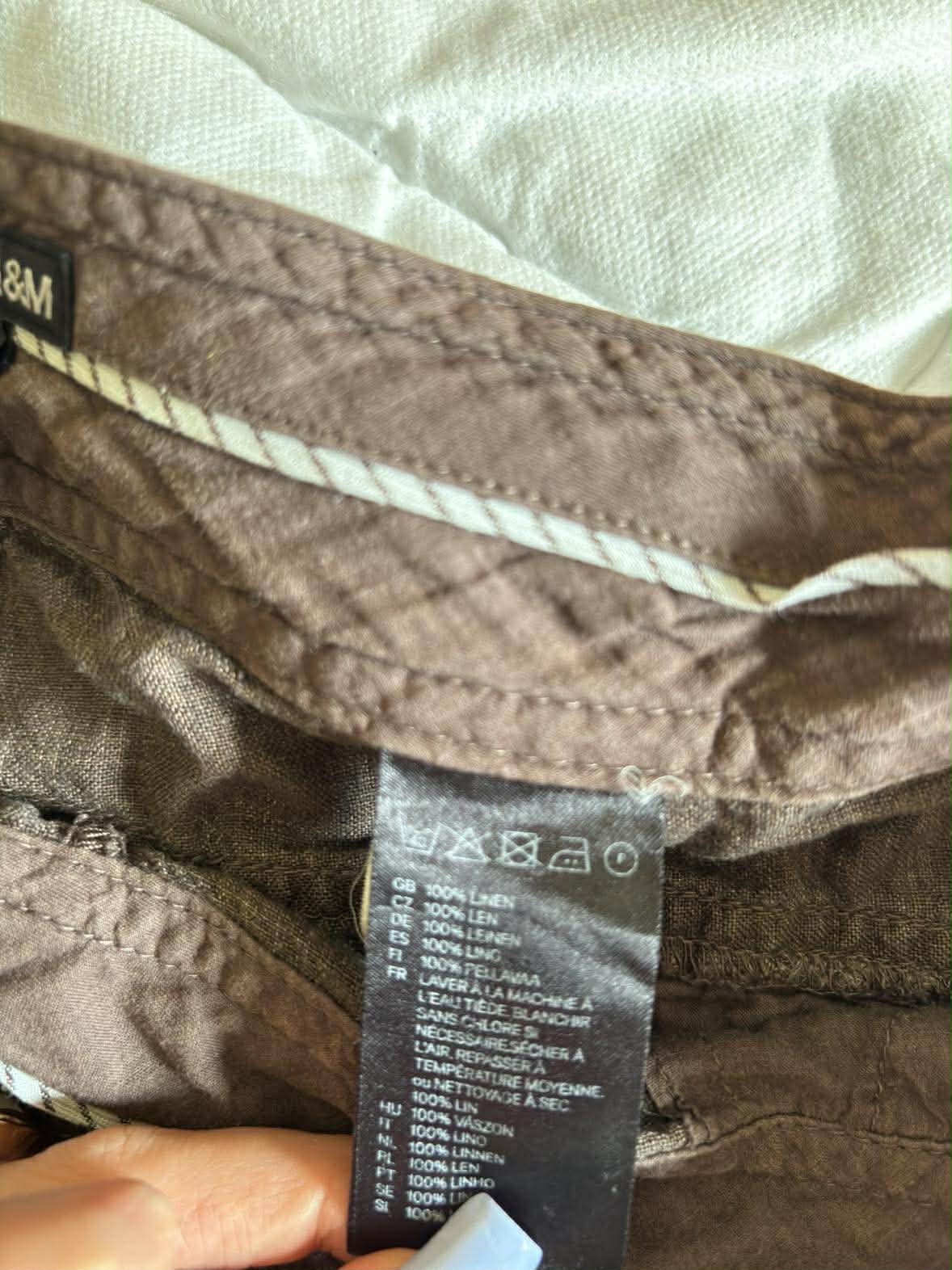 Vintage Szorty Lniane H&M 100% Len Brązowe – Boho / Cottagecore | Rozmiar 44