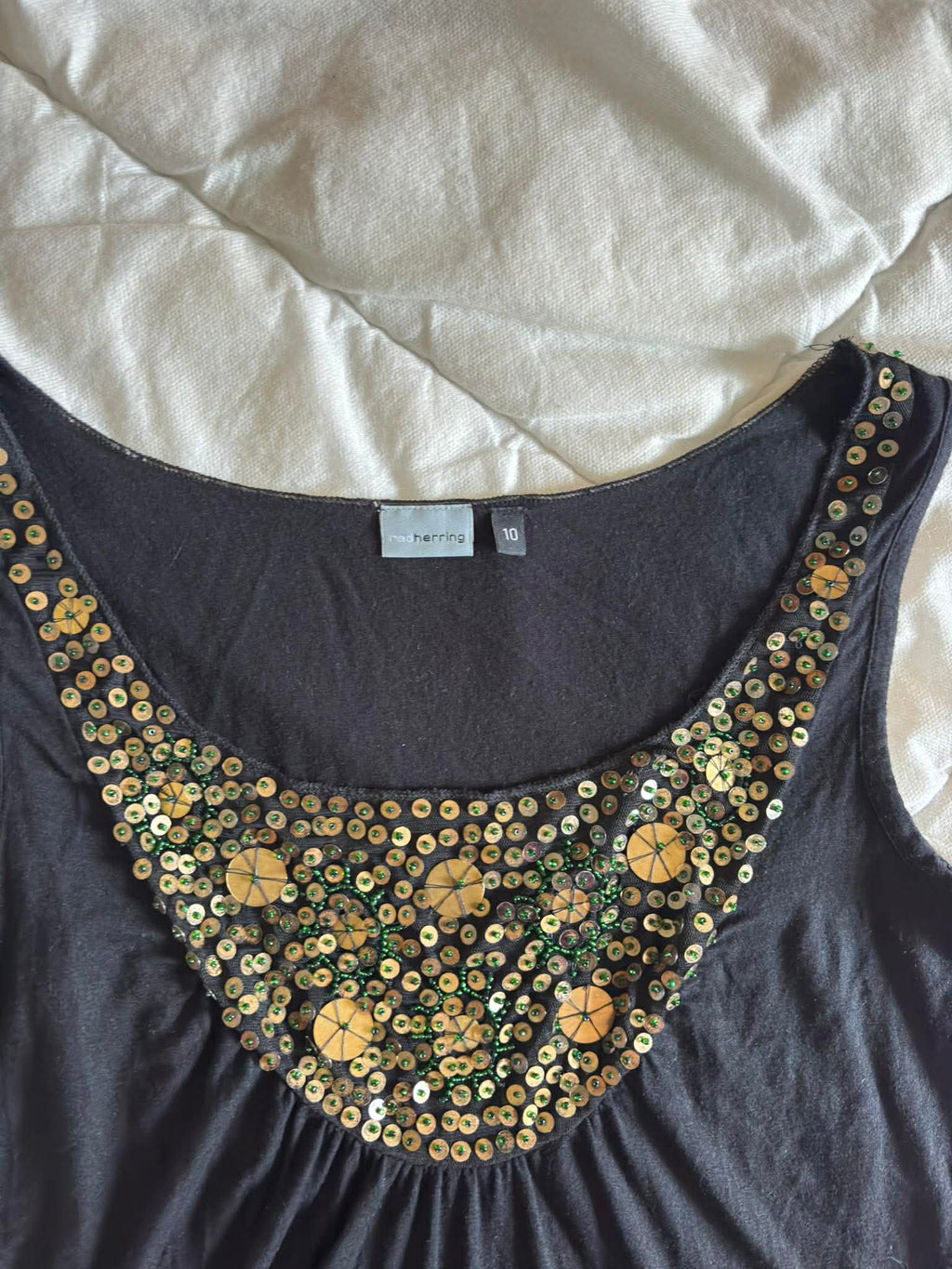 Vintage Top Czarny z Cekinami 100% Wiskoza – Dark Glam / Boho | Rozmiar L