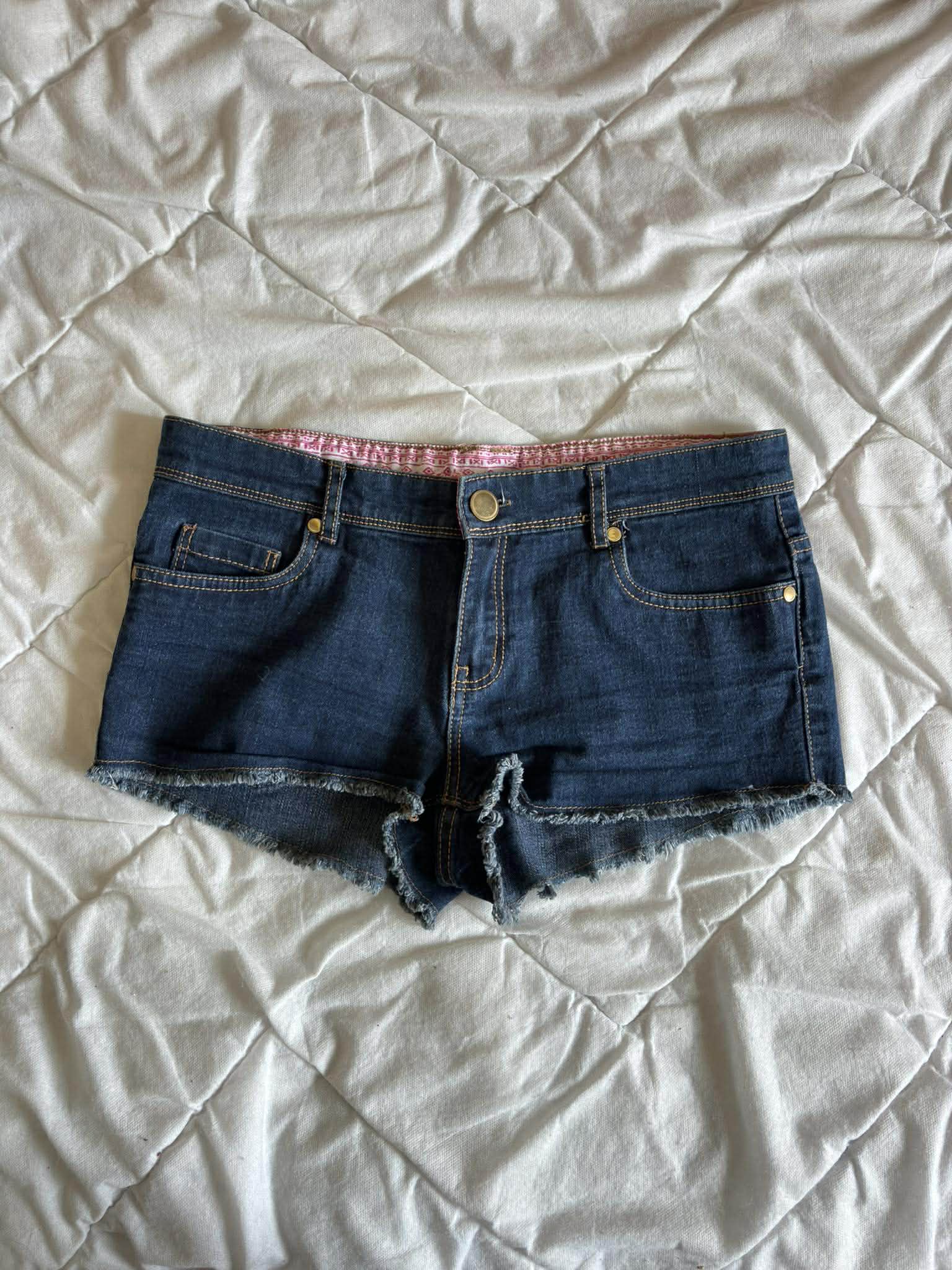 Vintage Szorty Jeansowe Denim Co Granatowe Różowy Pasek – Y2K / Low Rise | Rozmiar 38