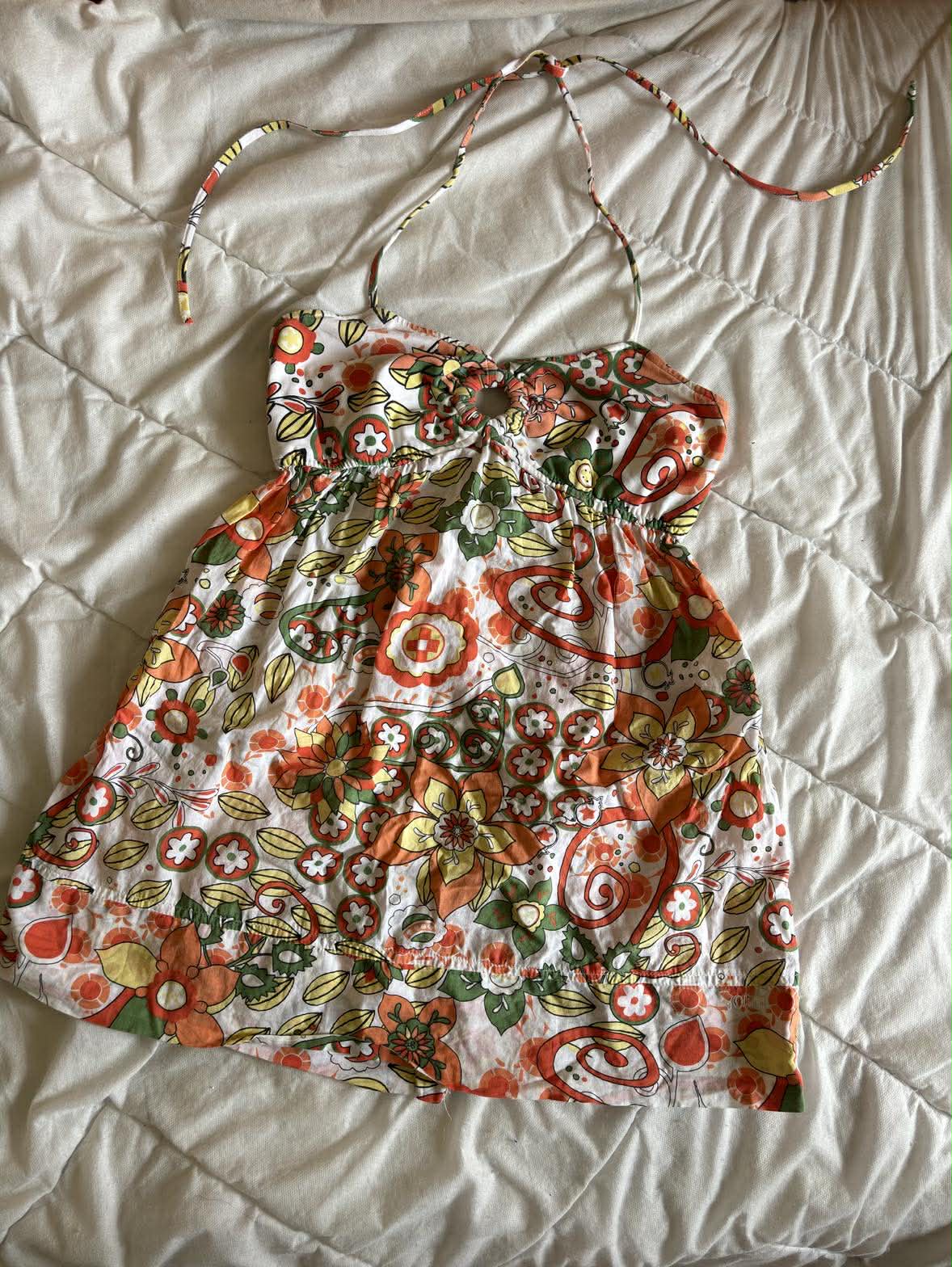 Vintage Top w Kwiaty Pomarańcz / Zieleń / Biel – Cottagecore Boho | Rozmiar M