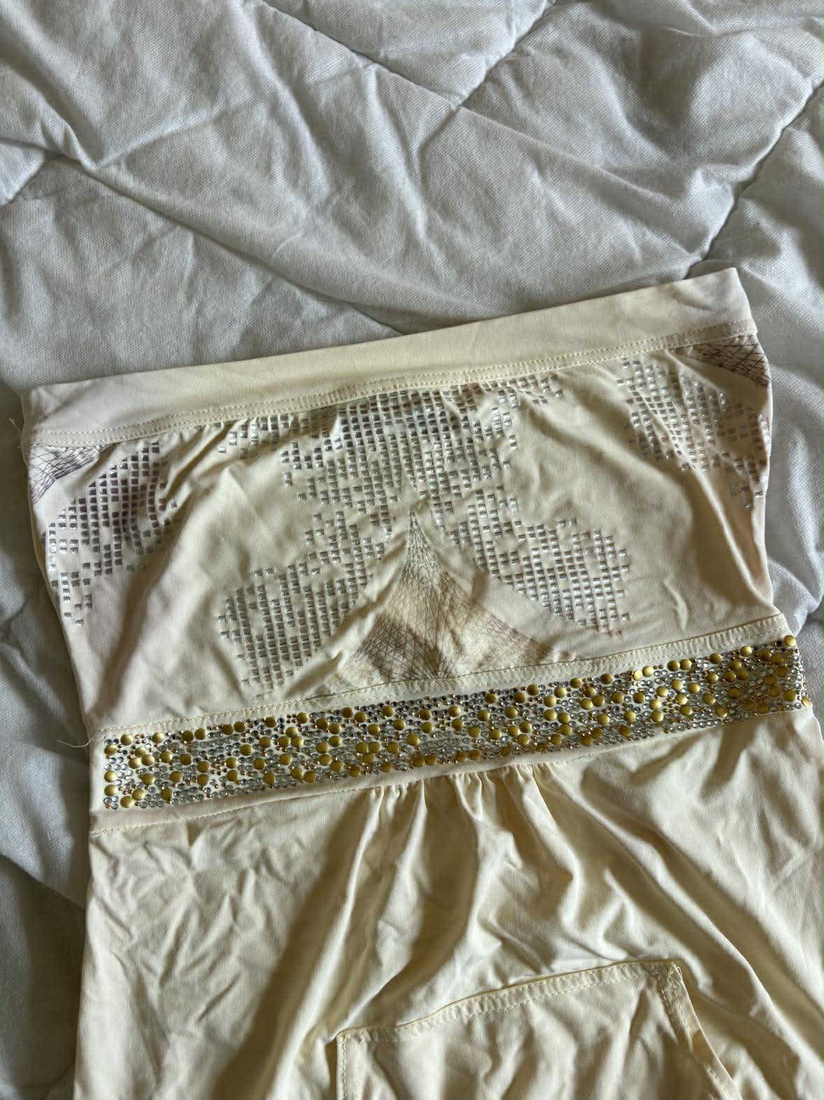 Vintage Top Gorset Kremowy z Cekinami – Coquette / Old Money / Glam | Rozmiar S
