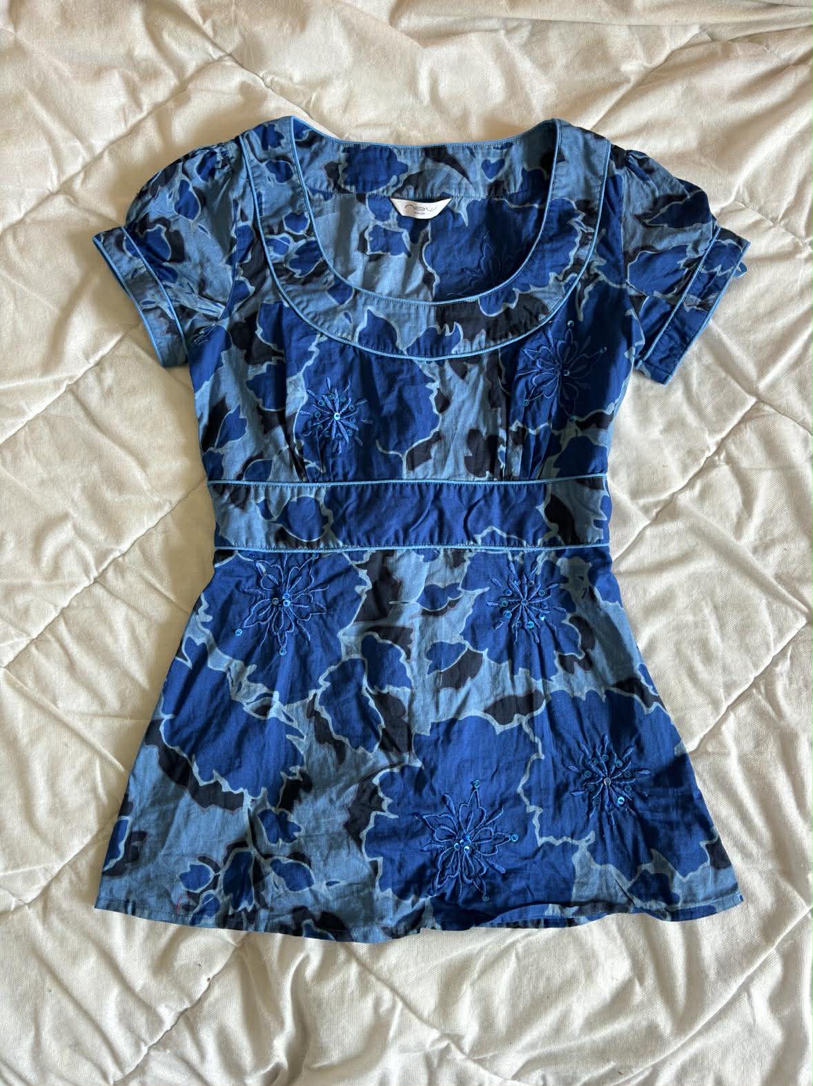 New Look Bluzka Hawajska Niebieska w Kwiaty – Rozmiar M