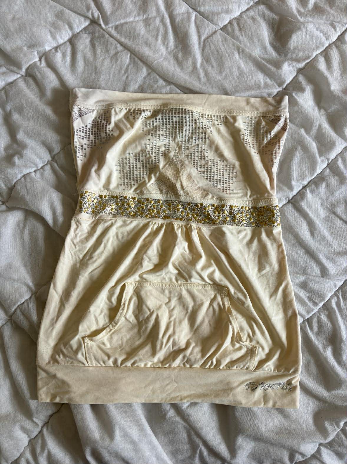 Vintage Top Gorset Kremowy z Cekinami – Coquette / Old Money / Glam | Rozmiar S