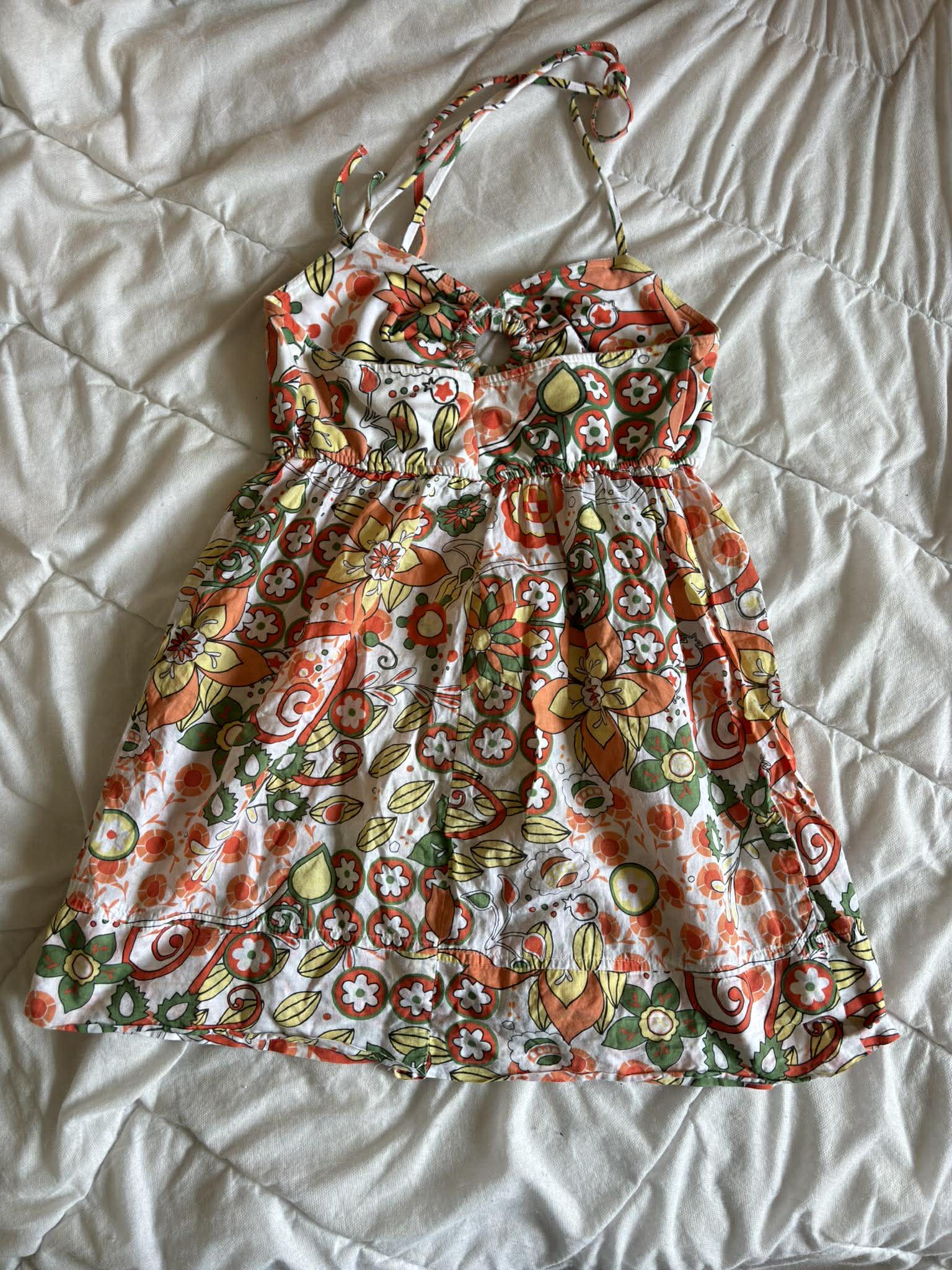 Vintage Top w Kwiaty Pomarańcz / Zieleń / Biel – Cottagecore Boho | Rozmiar M