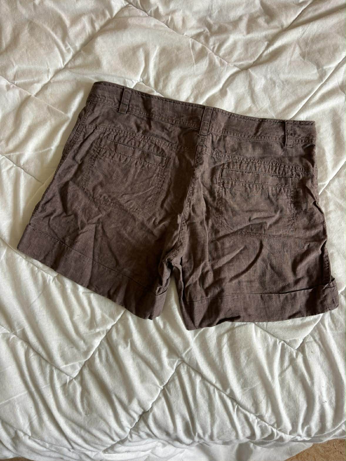 Vintage Szorty Lniane H&M 100% Len Brązowe – Boho / Cottagecore | Rozmiar 44