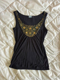 Vintage Top Czarny z Cekinami 100% Wiskoza – Dark Glam / Boho | Rozmiar L