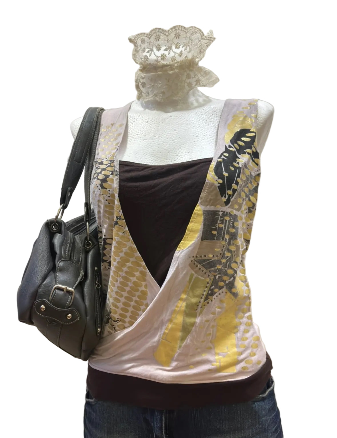 vintage top z nadrukiem + czarny podkoszulek | Rozmiar M y2k 2000s 00s