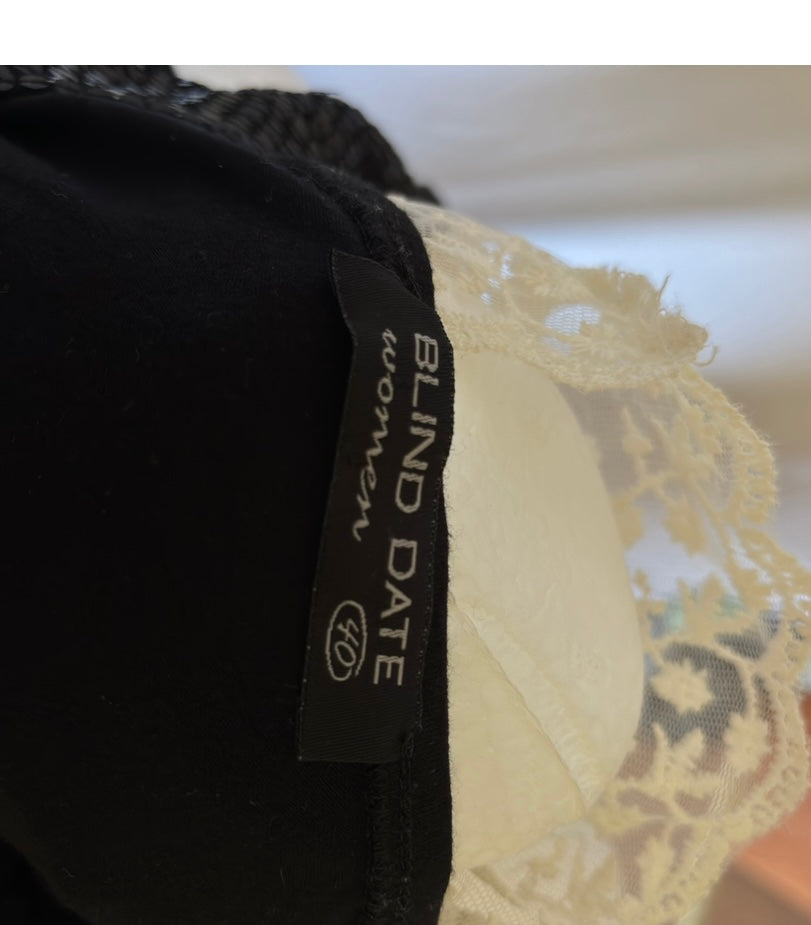 Czarny top vintage z cekinami i koronką – styl Ibiza 90s | Blind Date Women | r. 40/L