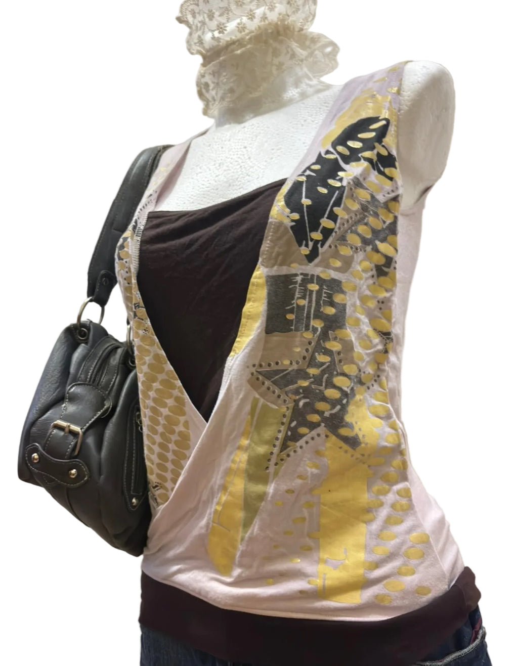 vintage top z nadrukiem + czarny podkoszulek | Rozmiar M y2k 2000s 00s